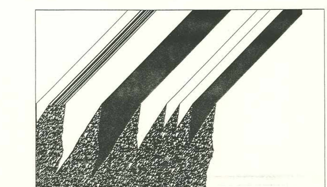 Bit pattern visualization of the 3x+1 iterates from the Cellular Automata '86 Conference